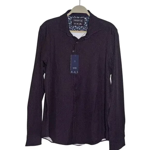 Denim & Flower Men's Tech Comfort Buttondown Shirt Navy Red Dots Size Large - Picture 6 of 6